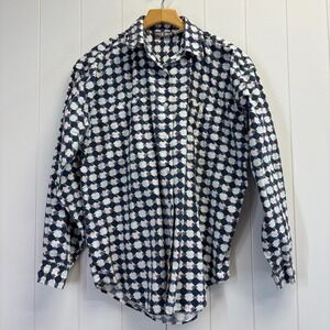 Vintage Paris Sports Club Women Preppy Checks & Flowers Button Down Top Size XL